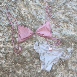 Polka Dot Bikini Top and White Bottoms - XS (both)